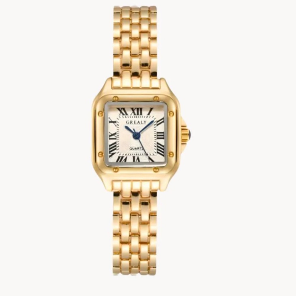 Grealy Gold Tone Square Dress Watch with Roman Dial